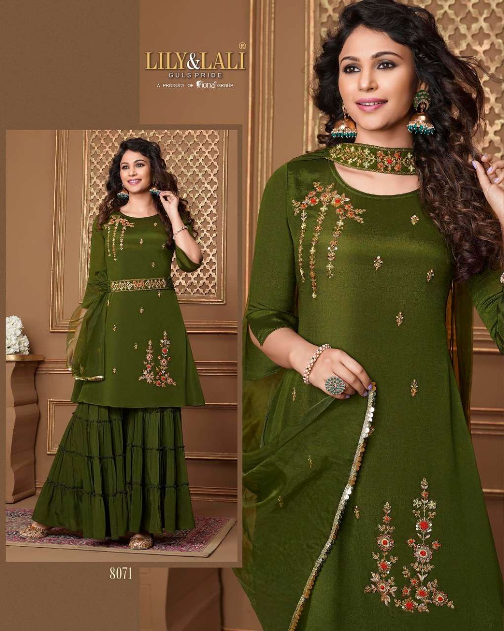 Lily & Lali-Glorious-Handwork-Chinnon-Kurti-Gharara-Organza-Dupatta-8071-C